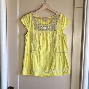 Lucky Brand floral embroidered cap sleeve top